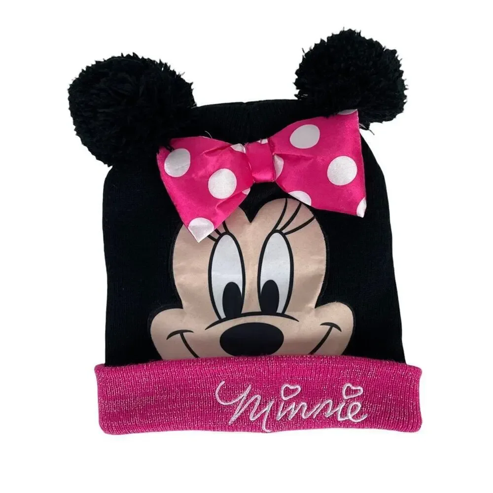 MINNIE MOUSE DISNEY Knit Winter Beanie Hat Scarf Set One Size